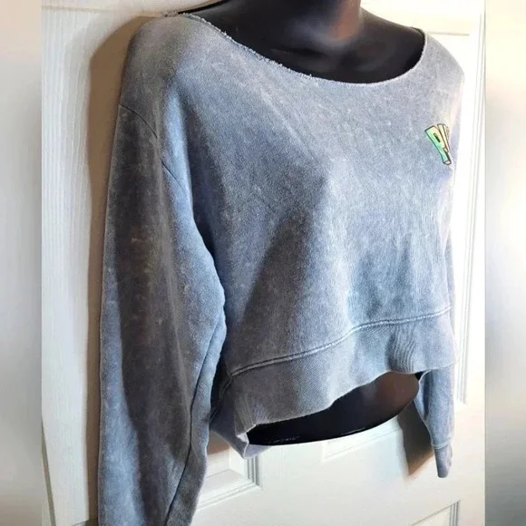 Victoria Secret Pink Sweatshirt Off Shoulder Crop top. Marble Blue - Picture 4 of 9